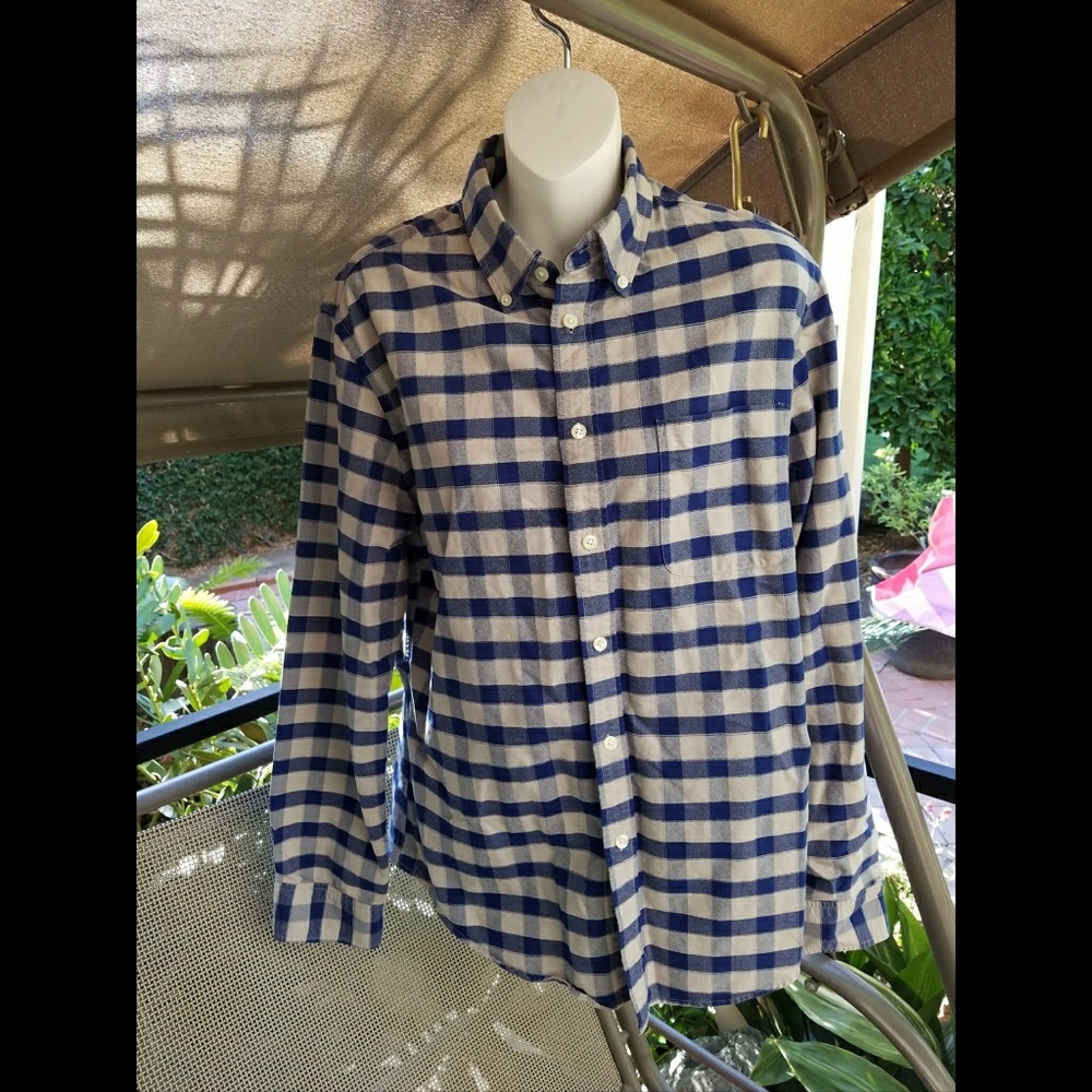 Blue and Gray Plaid Flannel Button Up